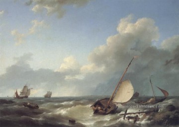 Expédition dans un bateau Hermanus Snr Koekkoek paysage marin Stiff Breeze Peinture à l'huile